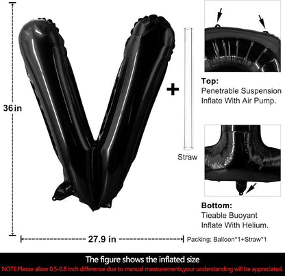 Lovoir 40 Inch Large Black Letter V Balloons Big Size Jumbo Mylar Foil Helium - Image 2