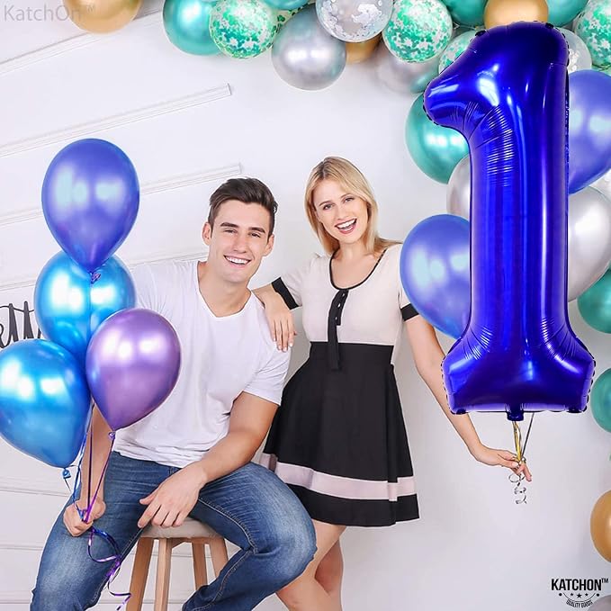 KatchOn Blue Number 1 Balloon for First Birthday 40 Inch | Blue Number 1 - Image 6