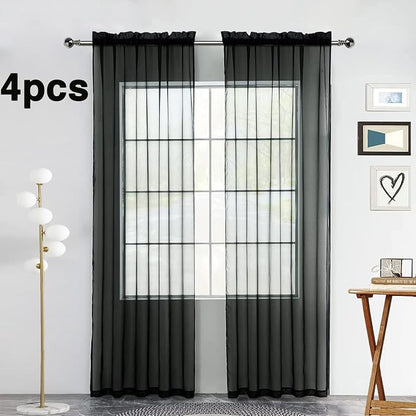 SpaceDresser Black Sheer Curtains 4 Panels Rod Pocket Semi-Sheer Curtain 54 - Image 2
