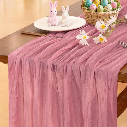 Cheesecloth Table Runner Summer Boho Wedding Birthday Party Home Decor | Mauve by Socomi