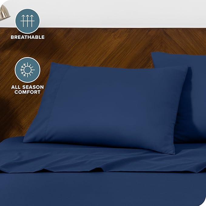 Bare Home Microfiber Pillow Cases - King 20x40 - Cooling Pillowcases - Double Brushed - Easy Care - Envelope Closure (King Pillowcase Set of 2, Dark Blue)