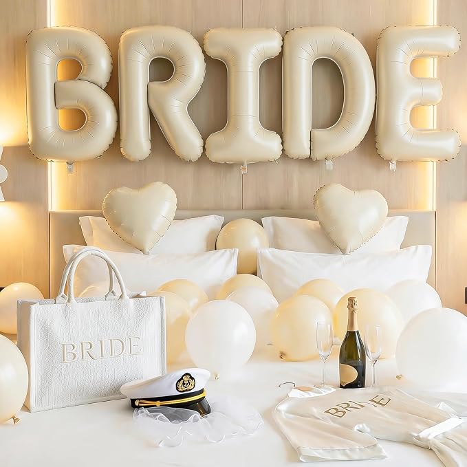 40inch Beige BRIDE Letter Balloons, Giant Cream White Sand Bride Foil Helium by Dagelar