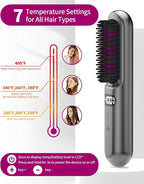 YFG Cordless Hair Straightener Brush, 10000mAh Rechargeable Battery, Ionic Thermal Wireless Hair Straightening Comb (Grey)