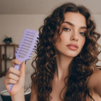 Curl Defining Brush, 4-in-1 Curly Hair Brush – Flexible Styling Brushes for Women and Men, Curls Detangling Hairbrush Featuring a Crescent Shape and Ultra-Smooth Bristles for Wet & Dry Hair - Purple