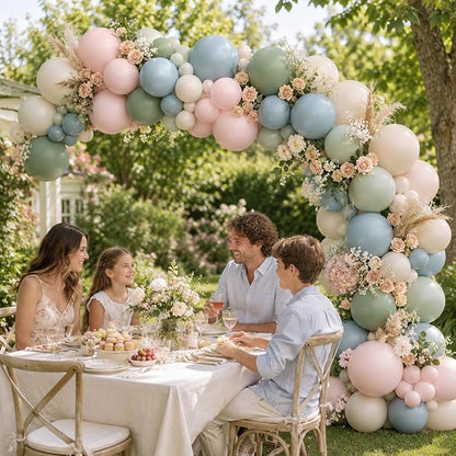 Pink Blue Green Balloons, 12 inch Dusty Green Pale Pink Beige Balloons - Image 7