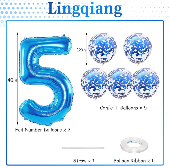 Blue Birthday Balloon Numbers 65, 40 Inch Big Foil Mylar Number 5 and 6 Balloons - Image 2