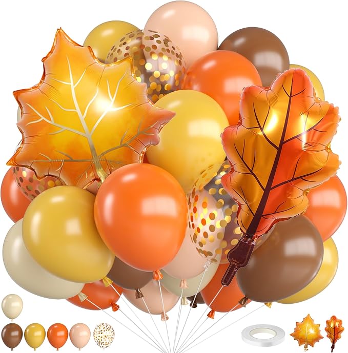 Fall Balloons, 12 Inch Orange Yellow Brown and Nude Balloonis, Leaf Balloon by FEYG