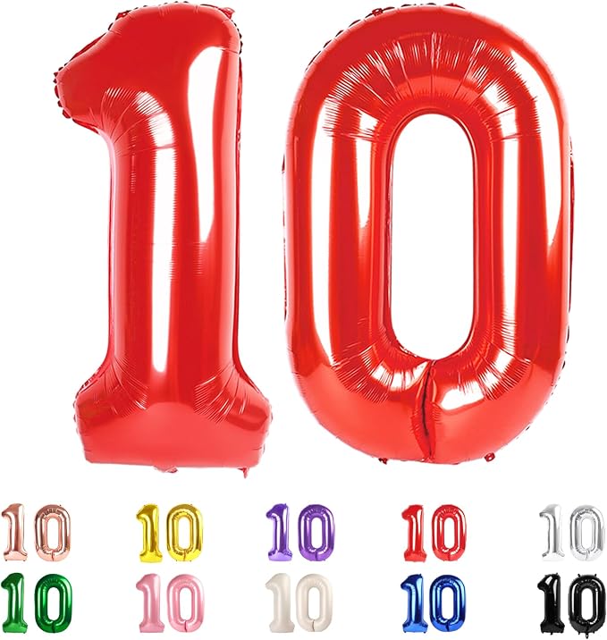 10 Balloon Numbers 40 Inch for 10th Year Old Birthday Decorations, Inflation by Mluchee