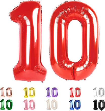 10 Balloon Numbers 40 Inch for 10th Year Old Birthday Decorations, Inflation by Mluchee