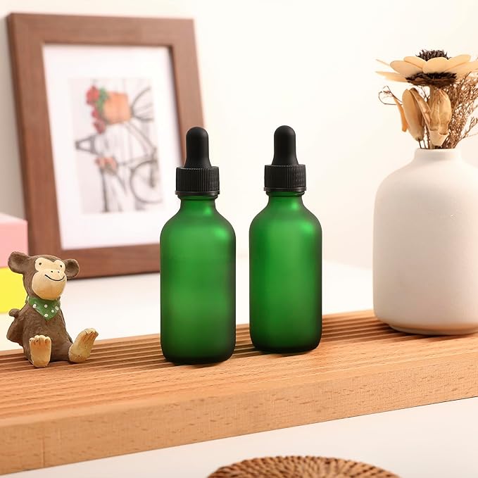 2oz Glass Dropper Bottle,Preety Texture Tincture Bottles with Precise Scales Eye Droppe,for All Kinds Of Mixed Liquids,Leak-Proof Design for Easy Travel (Green Frosted-24Pack)