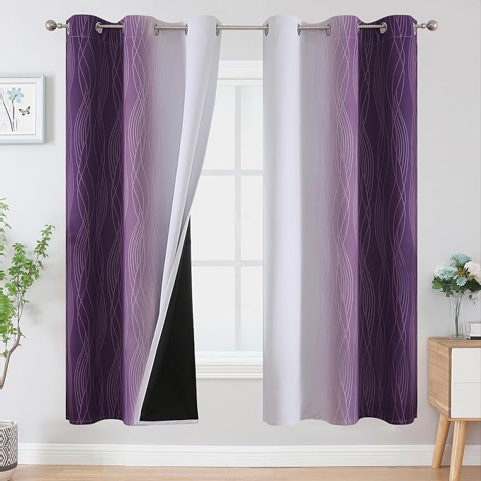 Purple and Greyish White Ombre Blackout Curtains 72 Inches Length by ESTELARTEXTILER