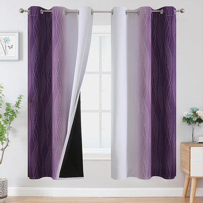 Purple and Greyish White Ombre Blackout Curtains 72 Inches Length by ESTELARTEXTILER