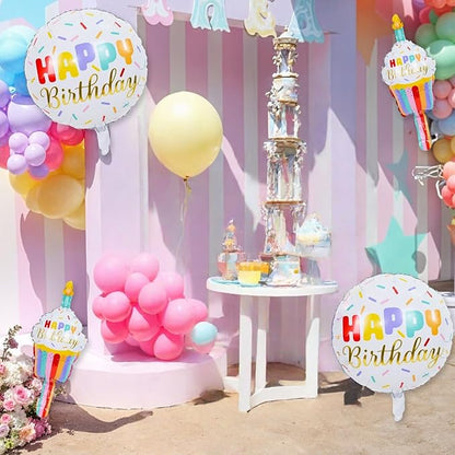 Happy Birthday Cupcake Cute Foil Balloons, Rainbow Sprinkle Happy Birthday - Image 3