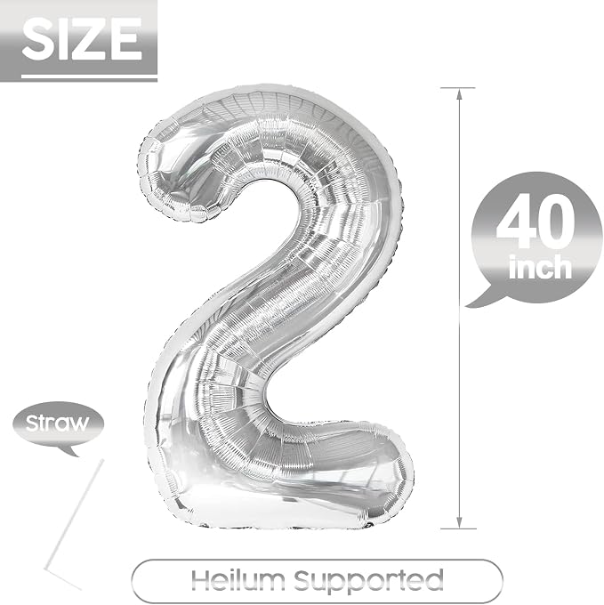 2 Balloon - Silver Birthday Number Balloons, 40 Inch Decorations Men Women | - Image 5