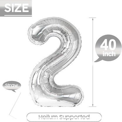 2 Balloon - Silver Birthday Number Balloons, 40 Inch Decorations Men Women | - Image 5