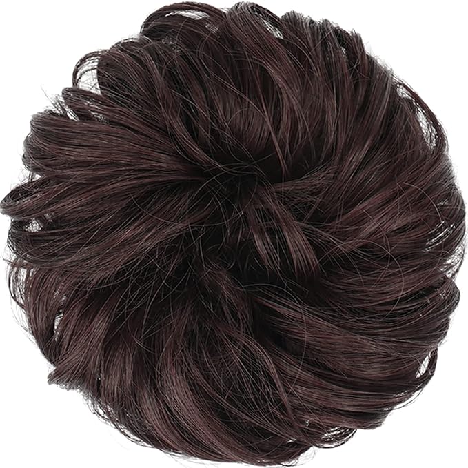 FESHFEN Messy Bun Hair Piece - Elastic Wavy Curly Hair Bun Scrunchies Extensions Synthetic Chignon Hairpieces for Women Girls, Black Cherry 1.5 oz