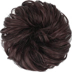 FESHFEN Messy Bun Hair Piece - Elastic Wavy Curly Hair Bun Scrunchies Extensions Synthetic Chignon Hairpieces for Women Girls, Black Cherry 1.5 oz