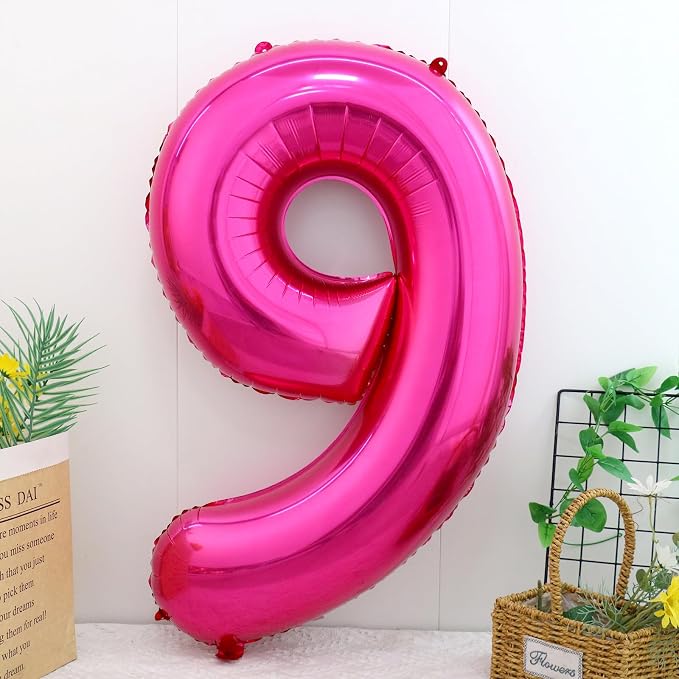 40 Inch Hot Pink Number 9 Balloon, Giant Number Balloons, Birthday Decor | - Image 2