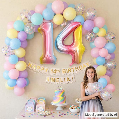 Rainbow Ombre Number 14 Balloon 40Inch Pastel Foil Decor - Image 7