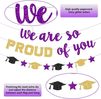 We Are So Proud of You Banner Prestrung Purple and Gold Graduation Banner - Image 3