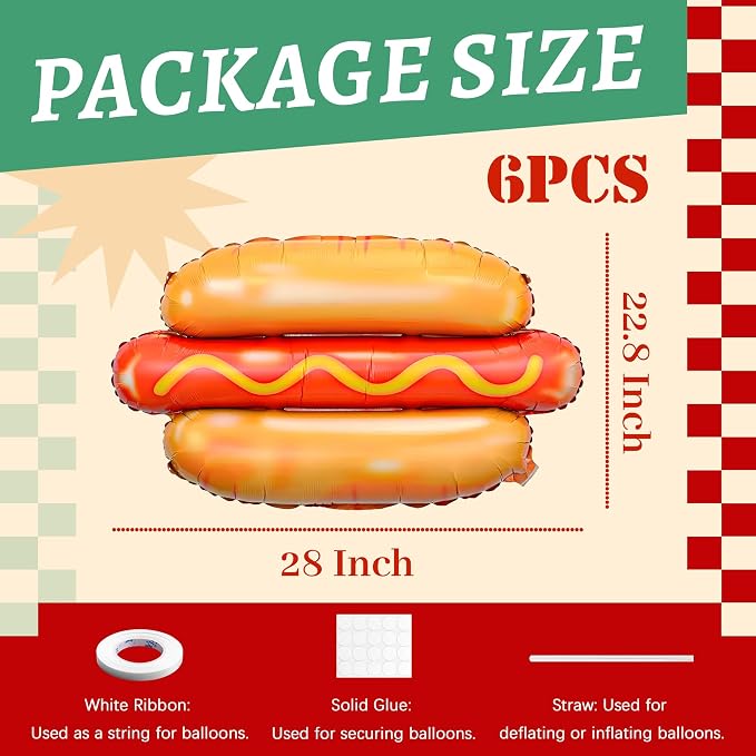 6PCS Giant Hot Dog Foil Balloons 28", Funny Fast Food Party Balloons | - Image 5