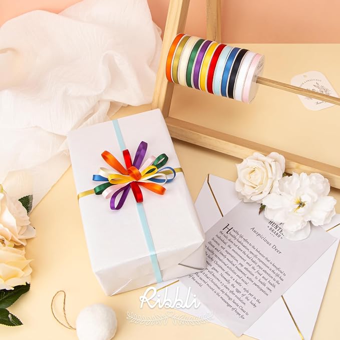 Ribbli Rainbow Satin Ribbon 1/4 Inch x 12 Rolls Total 60 Yards- Colorful Ribbon - Image 3