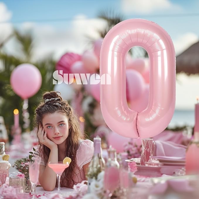 SUWEN 40 Inch Pink Large 0 Balloon Numbers Big Foil Helium Number Balloons 0-9 - Image 2