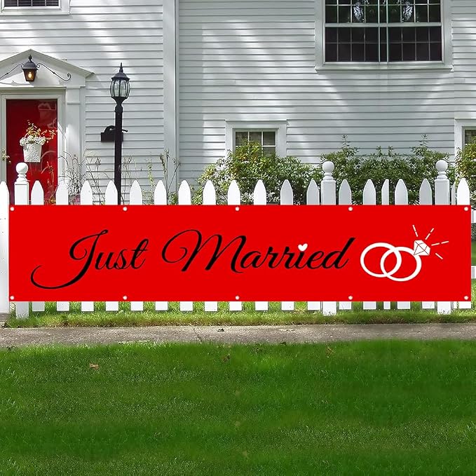 Just Married Flag Banner Outdoor Indoor Decoration Flag Double Stitched - Image 2