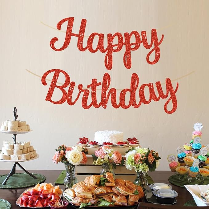BEISHIDA Glitter Red Happy Birthday Banner Party Decoration NO DIY, 10Feet | - Image 5