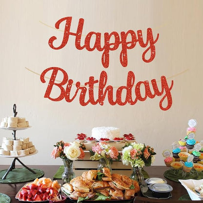 BEISHIDA Glitter Red Happy Birthday Banner Party Decoration NO DIY, 10Feet | - Image 5