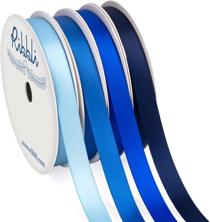 Ribbli Blue Satin Ribbon 3/8 Inch x 4 Rolls Total 40 Yards- Baby Blue/Royal by Ribbli
