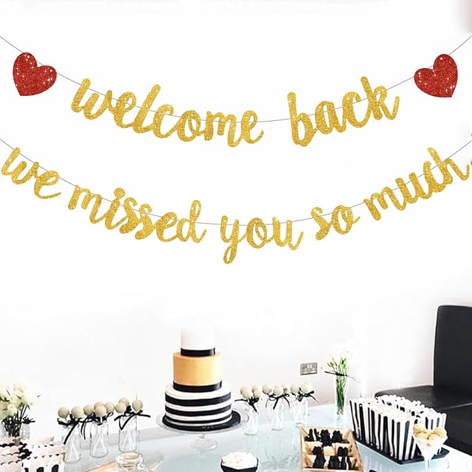 Glitter Gold Welcome Back We Missed You So Much Banner NO DIY | Pre-Strung - Image 4