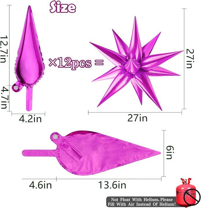 60 PCS Hot Pink Star Balloons, 12 Point cone Spike Explosion Star Foil Balloons - Image 2