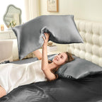 INFIIXSO Silk Pillow Cases 2 Pack Standard Size, Ultra Smooth & Soft Mulberry Silk Pillow Case for Hair and Skin, Breathable Cooling Silk Pillowcase with Hidden Zipper (Dark Grey, 20x26 Inches)