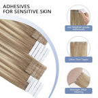 COOKAYU Invisi Edge Tape in Hair Extensions Human Hair, Ash Brown to Platinum Blonde 22Inch 20pcs 50g Straight Remy Seamless Injected Tape in extensions