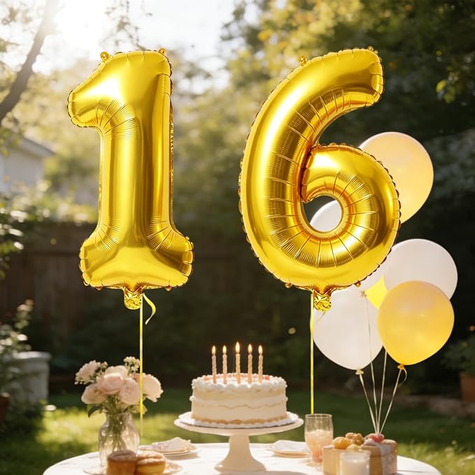 40 Inch Number 16 Balloons for 16th Birthday Party Decorations, 0-100 Gold - Image 3