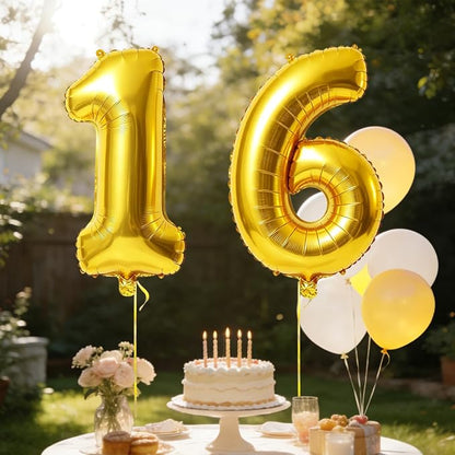40 Inch Number 16 Balloons for 16th Birthday Party Decorations, 0-100 Gold - Image 3