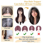 QUEENTAS 21" Curly Hair Topper for Women with Thinning Hair Daily Wear 360°3D Cover Up 6.5"*6" Fluffy Brown Body Wave Hair Pieces with Bangs(Dark Brown)