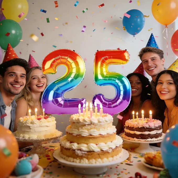 40 Inch Number 25 Balloons for 25th Birthday Party Decorations, 0-100 Rainbow - Image 2