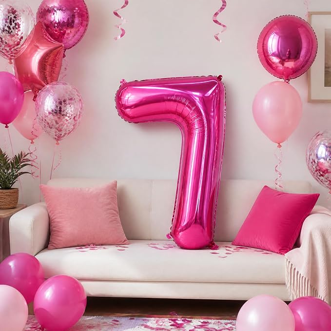 40 Inch Hot Pink Number 7 Balloon, Giant Number Balloons, Birthday Decor | - Image 4