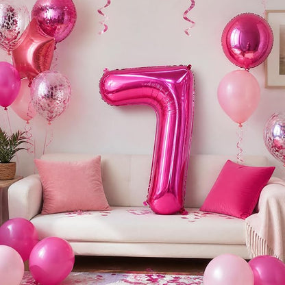 40 Inch Hot Pink Number 7 Balloon, Giant Number Balloons, Birthday Decor | - Image 4