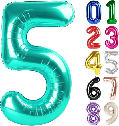 5 Balloon - Teal Birthday Number Balloons, 40 Inch Decorations Men Women | Teal by ALPHADELTAPI