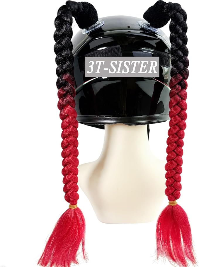 Braids Pigtails with Suction Cup for Motorcycle, Ski, Bicycle Helmet Decoration 2 Pieces
