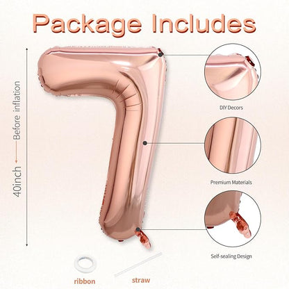 40 Inch Rose Gold Number 7 Balloon, Giant Number Balloons, Birthday Decor | - Image 3