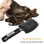 KTKUDY Detangling Brush Boar Bristles Hairbrush Make Hair Shiny & Healthier Curved and Vented Detangler Brush for Women Men Kids Wet & Dry Hair (Black)