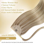 Ve Sunny Hair Extensions Ponytail Real Human Hair 80G Wrap Around Clip in Ponytail Hair Extensions Straight Extensions Human Hair for Women Dark Blonde Highlights Golden Blonde 14inch