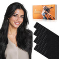 DOORES Seamless Tape in Hair Extensions Invisi Edge, Jet Black 10 Injection Tape-ins with 10 Injection Tape-ins 50g 16 Inch, Virgin Human Hair Injected Tape in Extensions Straight