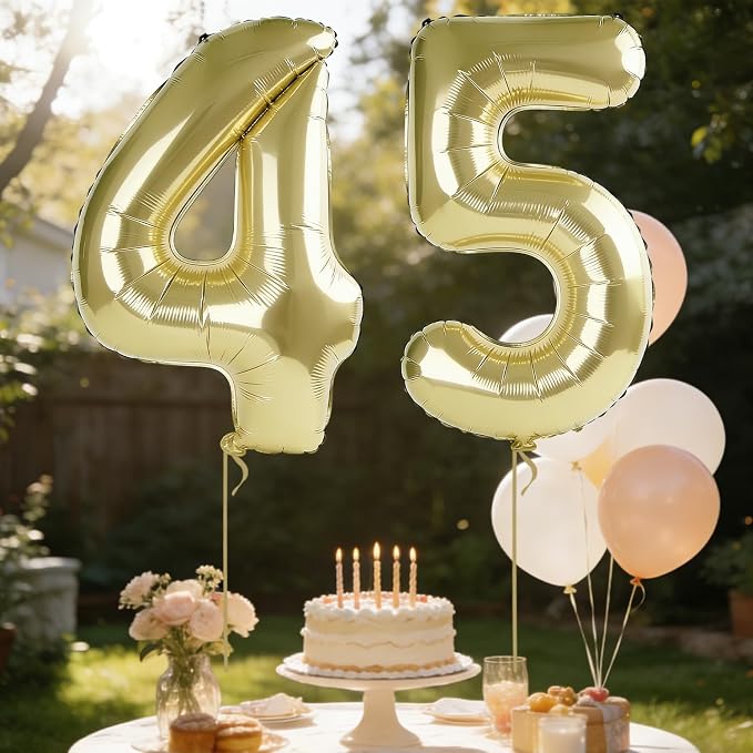40 Inch Number 45 Balloons for 45th Birthday Party Decorations, 0-100 Champagne - Image 3
