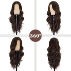 NAYOO Long Brown Wavy Wig for Women 26 Inch Middle Part Curly Wavy Wig Natural Looking Synthetic Heat Resistant Fiber for Daily Party (Brown with Highlights)