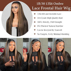 Ombre Lace Front Wig Human Hair 1B/30 Highlight Straight Wigs 13X6 Transparent Lace Frontal Glueless Wigs Honey Blonde Colored Human Hair Pre Plucked for Women 20inch